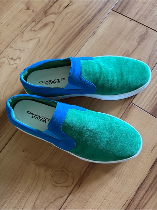 Charlotte Stone Shoes - Charlotte Stone Green and Blue Suede Slip-On Sneakers